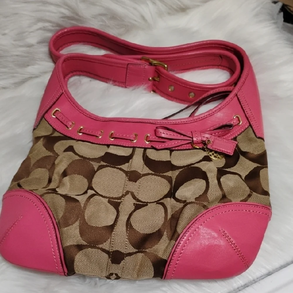SALE! RARE! Coach Pink 🩷 Brown Signature Vintage Shoulder Bag W Hangtags - Picture 13 of 16